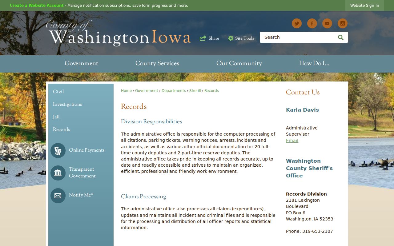 Washington County warrant records division